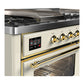 ILVE Majestic III 60-Inch Dual Fuel Range with 7 Sealed Burners + Griddle + French Top, 5.8 cu. ft. Oven, Antique White with Brass Trim, Natural Gas, Triple Glass Door, UM60FSNR3AWG