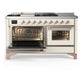ILVE Majestic III 60-Inch Dual Fuel Range with 7 Sealed Burners + Griddle + French Top, 5.8 cu. ft. Oven, Antique White with Copper Trim, Liquid Propane, Triple Glass Door, UM60FSNR3AWPLP