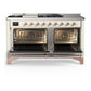 ILVE Majestic III 60-Inch Dual Fuel Range with 7 Sealed Burners + Griddle + French Top, 5.8 cu. ft. Oven, Antique White with Copper Trim, Natural Gas, Triple Glass Door, UM60FSNR3AWP