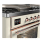 ILVE Majestic III 60-Inch Dual Fuel Range with 7 Sealed Burners + Griddle + French Top, 5.8 cu. ft. Oven, Antique White with Copper Trim, Natural Gas, Triple Glass Door, UM60FSNR3AWP