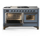 ILVE Majestic III 60-Inch Dual Fuel Range with 7 Sealed Burners + Griddle + French Top, 5.8 cu. ft. Oven, Blue Grey with Burnished Trim, Liquid Propane, Triple Glass Door, UM60FSNR3BGBLP