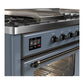 ILVE Majestic III 60-Inch Dual Fuel Range with 7 Sealed Burners + Griddle + French Top, 5.8 cu. ft. Oven, Blue Grey with Burnished Trim, Natural Gas, Triple Glass Door, UM60FSNR3BGB