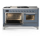 ILVE Majestic III 60-Inch Dual Fuel Range with 7 Sealed Burners + Griddle + French Top, 5.8 cu. ft. Oven, Blue Grey with Chrome Trim, Liquid Propane, Triple Glass Door, UM60FSNR3BGCLP