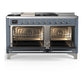 ILVE Majestic III 60-Inch Dual Fuel Range with 7 Sealed Burners + Griddle + French Top, 5.8 cu. ft. Oven, Blue Grey with Chrome Trim, Natural Gas, Triple Glass Door, UM60FSNR3BGC