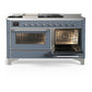 ILVE Majestic III 60-Inch Dual Fuel Range with 7 Sealed Burners + Griddle + French Top, 5.8 cu. ft. Oven, Blue Grey with Chrome Trim, Natural Gas, Triple Glass Door, UM60FSNR3BGC
