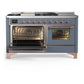 ILVE Majestic III 60-Inch Dual Fuel Range with 7 Sealed Burners + Griddle + French Top, 5.8 cu. ft. Oven, Blue Grey with Copper Trim, Natural Gas, Triple Glass Door, UM60FSNR3BGP
