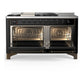 ILVE Majestic III 60-Inch Dual Fuel Range with 7 Sealed Burners + Griddle + French Top, 5.8 cu. ft. Oven, Glossy Black with Burnished Trim, Liquid Propane, Triple Glass Door, UM60FSNR3BKBLP