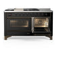 ILVE Majestic III 60-Inch Dual Fuel Range with 7 Sealed Burners + Griddle + French Top, 5.8 cu. ft. Oven, Glossy Black with Burnished Trim, Liquid Propane, Triple Glass Door, UM60FSNR3BKBLP