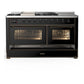 ILVE Majestic III 60-Inch Dual Fuel Range with 7 Sealed Burners + Griddle + French Top, 5.8 cu. ft. Oven, Glossy Black with Burnished Trim, Natural Gas, Triple Glass Door, UM60FSNR3BKB