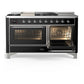 ILVE Majestic III 60-Inch Dual Fuel Range with 7 Sealed Burners + Griddle + French Top, 5.8 cu. ft. Oven, Glossy Black with Chrome Trim, Liquid Propane, Triple Glass Door, UM60FSNR3BKCLP