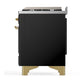ILVE Majestic III 60-Inch Dual Fuel Range with 7 Sealed Burners + Griddle + French Top, 5.8 cu. ft. Oven, Glossy Black with Brass Trim, Natural Gas, Triple Glass Door, UM60FSNR3BKG