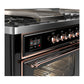 ILVE Majestic III 60-Inch Dual Fuel Range with 7 Sealed Burners + Griddle + French Top, 5.8 cu. ft. Oven, Glossy Black with Copper Trim, Liquid Propane, Triple Glass Door, UM60FSNR3BKPLP