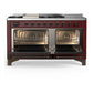 ILVE Majestic III 60-Inch Dual Fuel Range with 7 Sealed Burners + Griddle + French Top, 5.8 cu. ft. Oven, Burgundy with Burnished Trim, Liquid Propane, Triple Glass Door, UM60FSNR3BUBLP