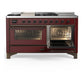 ILVE Majestic III 60-Inch Dual Fuel Range with 7 Sealed Burners + Griddle + French Top, 5.8 cu. ft. Oven, Burgundy with Burnished Trim, Liquid Propane, Triple Glass Door, UM60FSNR3BUBLP
