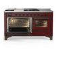 ILVE Majestic III 60-Inch Dual Fuel Range with 7 Sealed Burners + Griddle + French Top, 5.8 cu. ft. Oven, Burgundy with Burnished Trim, Natural Gas, Triple Glass Door, UM60FSNR3BUB