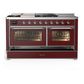 ILVE Majestic III 60-Inch Dual Fuel Range with 7 Sealed Burners + Griddle + French Top, 5.8 cu. ft. Oven, Burgundy with Chrome Trim, Liquid Propane, Triple Glass Door, UM60FSNR3BUCLP