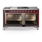 ILVE Majestic III 60-Inch Dual Fuel Range with 7 Sealed Burners + Griddle + French Top, 5.8 cu. ft. Oven, Burgundy with Chrome Trim, Natural Gas, Triple Glass Door, UM60FSNR3BUC