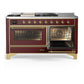ILVE Majestic III 60-Inch Dual Fuel Range with 7 Sealed Burners + Griddle + French Top, 5.8 cu. ft. Oven, Burgundy with Brass Trim, Liquid Propane, Triple Glass Door, UM60FSNR3BUGLP
