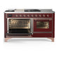 ILVE Majestic III 60-Inch Dual Fuel Range with 7 Sealed Burners + Griddle + French Top, 5.8 cu. ft. Oven, Burgundy with Copper Trim, Natural Gas, Triple Glass Door, UM60FSNR3BUP