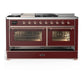 ILVE Majestic III 60-Inch Dual Fuel Range with 7 Sealed Burners + Griddle + French Top, 5.8 cu. ft. Oven, Burgundy with Copper Trim, Natural Gas, Triple Glass Door, UM60FSNR3BUP