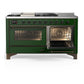 ILVE Majestic III 60-Inch Dual Fuel Range with 7 Sealed Burners + Griddle + French Top, 5.8 cu. ft. Oven, Emerald Green with Burnished Trim, Natural Gas, Triple Glass Door, UM60FSNR3EGB