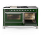 ILVE Majestic III 60-Inch Dual Fuel Range with 7 Sealed Burners + Griddle + French Top, 5.8 cu. ft. Oven, Emerald Green with Chrome Trim, Liquid Propane, Triple Glass Door, UM60FSNR3EGCLP