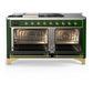 ILVE Majestic III 60-Inch Dual Fuel Range with 7 Sealed Burners + Griddle + French Top, 5.8 cu. ft. Oven, Emerald Green with Brass Trim, Liquid Propane, Triple Glass Door, UM60FSNR3EGGLP
