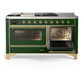 ILVE Majestic III 60-Inch Dual Fuel Range with 7 Sealed Burners + Griddle + French Top, 5.8 cu. ft. Oven, Emerald Green with Brass Trim, Liquid Propane, Triple Glass Door, UM60FSNR3EGGLP