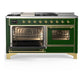 ILVE Majestic III 60-Inch Dual Fuel Range with 7 Sealed Burners + Griddle + French Top, 5.8 cu. ft. Oven, Emerald Green with Brass Trim, Natural Gas, Triple Glass Door, UM60FSNR3EGG