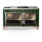 ILVE Majestic III 60-Inch Dual Fuel Range with 7 Sealed Burners + Griddle + French Top, 5.8 cu. ft. Oven, Emerald Green with Copper Trim, Liquid Propane, Triple Glass Door, UM60FSNR3EGPLP