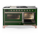 ILVE Majestic III 60-Inch Dual Fuel Range with 7 Sealed Burners + Griddle + French Top, 5.8 cu. ft. Oven, Emerald Green with Copper Trim, Liquid Propane, Triple Glass Door, UM60FSNR3EGPLP