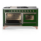 ILVE Majestic III 60-Inch Dual Fuel Range with 7 Sealed Burners + Griddle + French Top, 5.8 cu. ft. Oven, Emerald Green with Copper Trim, Natural Gas, Triple Glass Door, UM60FSNR3EGP