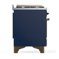 ILVE Majestic III 60-Inch Dual Fuel Range with 7 Sealed Burners + Griddle + French Top, 5.8 cu. ft. Oven, Mightnight Blue with Burnished Trim, Liquid Propane, Triple Glass Door, UM60FSNR3MBBLP
