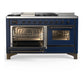 ILVE Majestic III 60-Inch Dual Fuel Range with 7 Sealed Burners + Griddle + French Top, 5.8 cu. ft. Oven, Mightnight Blue with Burnished Trim, Natural Gas, Triple Glass Door, UM60FSNR3MBB