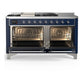 ILVE Majestic III 60-Inch Dual Fuel Range with 7 Sealed Burners + Griddle + French Top, 5.8 cu. ft. Oven, Mightnight Blue with Chrome Trim, Liquid Propane, Triple Glass Door, UM60FSNR3MBCLP