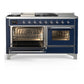 ILVE Majestic III 60-Inch Dual Fuel Range with 7 Sealed Burners + Griddle + French Top, 5.8 cu. ft. Oven, Mightnight Blue with Chrome Trim, Natural Gas, Triple Glass Door, UM60FSNR3MBC