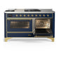 ILVE Majestic III 60-Inch Dual Fuel Range with 7 Sealed Burners + Griddle + French Top, 5.8 cu. ft. Oven, Mightnight Blue with Brass Trim, Natural Gas, Triple Glass Door, UM60FSNR3MBG