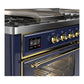 ILVE Majestic III 60-Inch Dual Fuel Range with 7 Sealed Burners + Griddle + French Top, 5.8 cu. ft. Oven, Mightnight Blue with Brass Trim, Natural Gas, Triple Glass Door, UM60FSNR3MBG