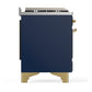 ILVE Majestic III 60-Inch Dual Fuel Range with 7 Sealed Burners + Griddle + French Top, 5.8 cu. ft. Oven, Mightnight Blue with Brass Trim, Natural Gas, Triple Glass Door, UM60FSNR3MBG