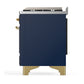 ILVE Majestic III 60-Inch Dual Fuel Range with 7 Sealed Burners + Griddle + French Top, 5.8 cu. ft. Oven, Mightnight Blue with Brass Trim, Natural Gas, Triple Glass Door, UM60FSNR3MBG