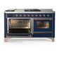 ILVE Majestic III 60-Inch Dual Fuel Range with 7 Sealed Burners + Griddle + French Top, 5.8 cu. ft. Oven, Mightnight Blue with Copper Trim, Liquid Propane, Triple Glass Door, UM60FSNR3MBPLP
