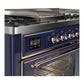 ILVE Majestic III 60-Inch Dual Fuel Range with 7 Sealed Burners + Griddle + French Top, 5.8 cu. ft. Oven, Mightnight Blue with Copper Trim, Natural Gas, Triple Glass Door, UM60FSNR3MBP