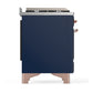 ILVE Majestic III 60-Inch Dual Fuel Range with 7 Sealed Burners + Griddle + French Top, 5.8 cu. ft. Oven, Mightnight Blue with Copper Trim, Natural Gas, Triple Glass Door, UM60FSNR3MBP