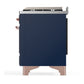 ILVE Majestic III 60-Inch Dual Fuel Range with 7 Sealed Burners + Griddle + French Top, 5.8 cu. ft. Oven, Mightnight Blue with Copper Trim, Natural Gas, Triple Glass Door, UM60FSNR3MBP