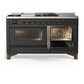 ILVE Majestic III 60-Inch Dual Fuel Range with 7 Sealed Burners + Griddle + French Top, 5.8 cu. ft. Oven, Matte Graphite with Burnished Trim, Liquid Propane, Triple Glass Door, UM60FSNR3MGBLP