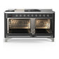 ILVE Majestic III 60-Inch Dual Fuel Range with 7 Sealed Burners + Griddle + French Top, 5.8 cu. ft. Oven, Matte Graphite with Chrome Trim, Liquid Propane, Triple Glass Door, UM60FSNR3MGCLP