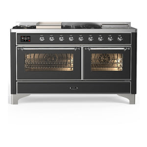 ILVE Majestic III 60-Inch Dual Fuel Range with 7 Sealed Burners + Griddle + French Top, 5.8 cu. ft. Oven, Matte Graphite with Chrome Trim, Liquid Propane, Triple Glass Door, UM60FSNR3MGCLP