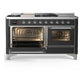 ILVE Majestic III 60-Inch Dual Fuel Range with 7 Sealed Burners + Griddle + French Top, 5.8 cu. ft. Oven, Matte Graphite with Chrome Trim, Natural Gas, Triple Glass Door, UM60FSNR3MGC