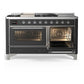 ILVE Majestic III 60-Inch Dual Fuel Range with 7 Sealed Burners + Griddle + French Top, 5.8 cu. ft. Oven, Matte Graphite with Chrome Trim, Natural Gas, Triple Glass Door, UM60FSNR3MGC