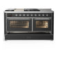 ILVE Majestic III 60-Inch Dual Fuel Range with 7 Sealed Burners + Griddle + French Top, 5.8 cu. ft. Oven, Matte Graphite with Chrome Trim, Natural Gas, Triple Glass Door, UM60FSNR3MGC